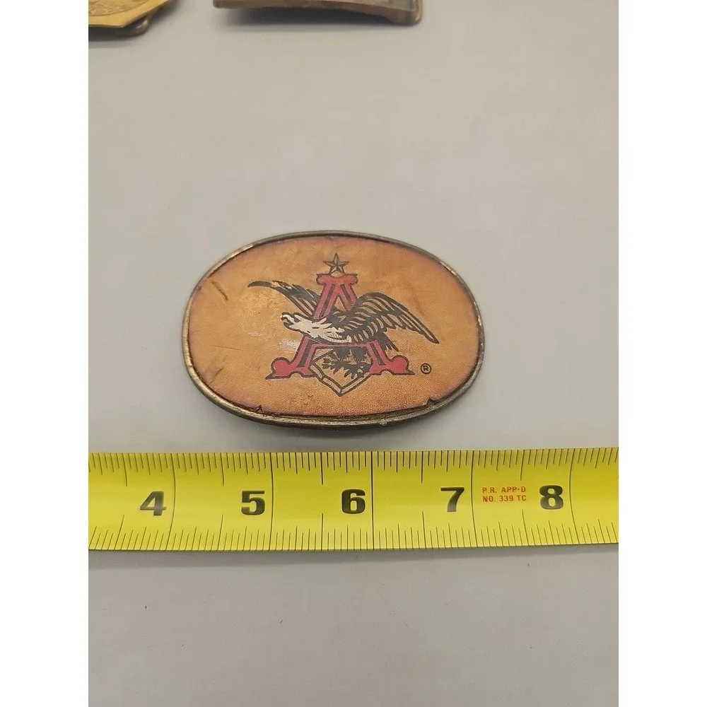 Vtg Leather Front Belt Buckle Budweiser 1970's Solid Brass Anheuser Busch Beer